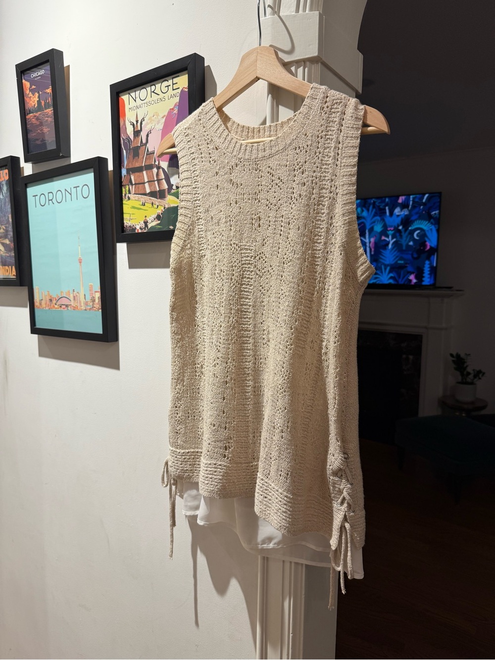 Sleeveless Knit Layered Tunic Top - Cream